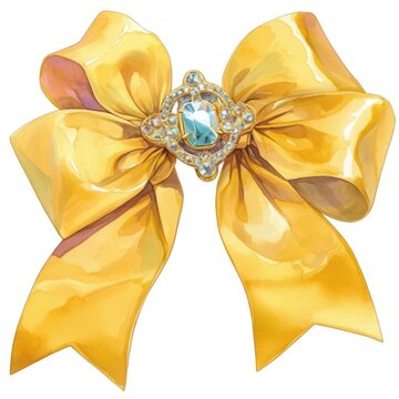 yellow bow with jewel ornament clip art preview