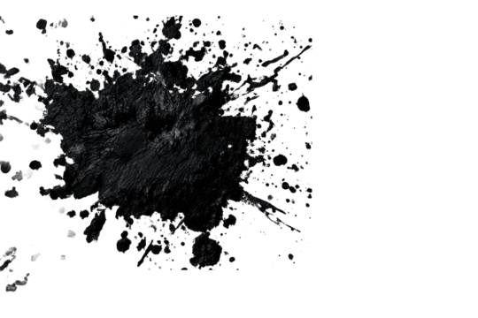 Black paint splash on a transparent background for creative design