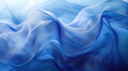 Obraz premium Blue silk fabric waves, studio shot, background blur, design texture