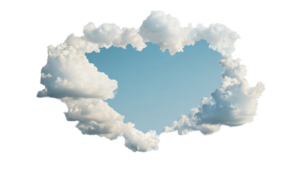 Clouds framing a clear blue sky on transparent background