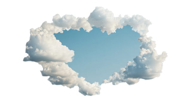 Clouds framing a clear blue sky on transparent background