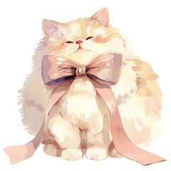 Fluffy cat with pink bow