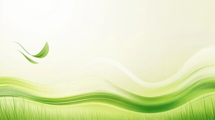 Obraz premium Green Abstract Waves Background with Leaves.