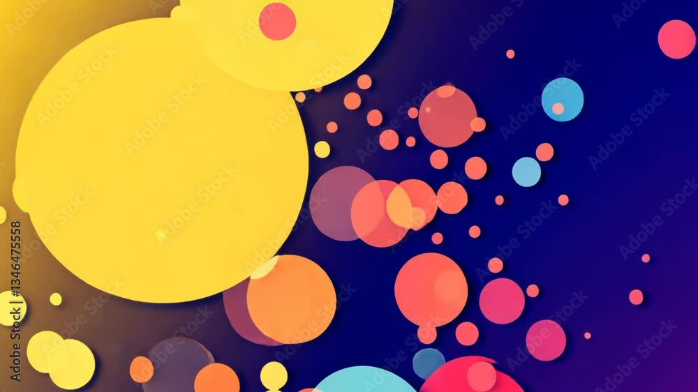 Poster a colorful background with many different colored circles. some of the circles are blue, some are ye