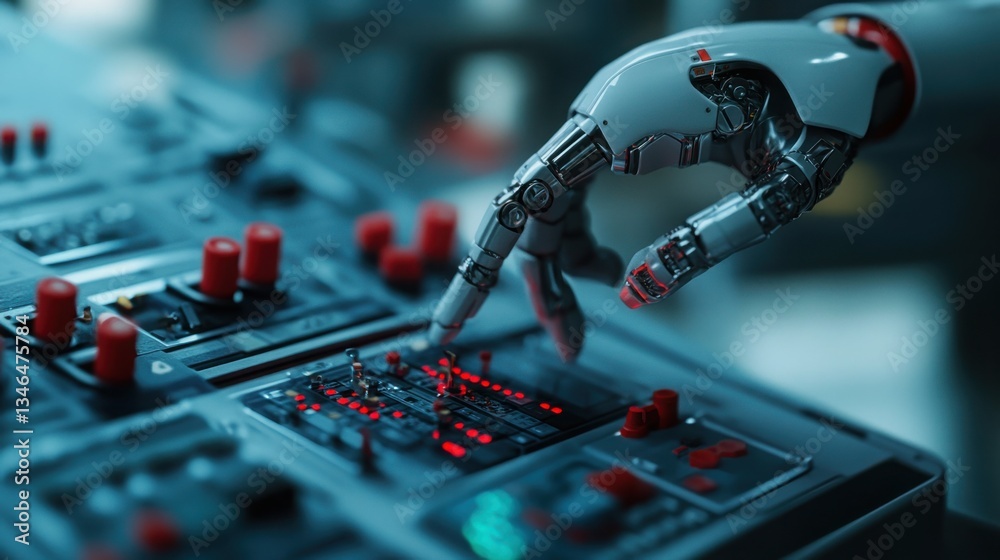 Poster Minimalist Robotic Arm Replacing Human Hand in High-Tech Setting