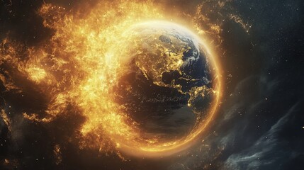 A visualization of Earth's magnetosphere shielding the planet from solar radiation.