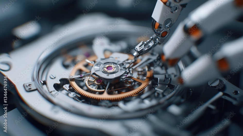 Poster close-up of robotic hands working on dismantling old mechanism