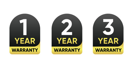 1 Year, 2 Year, 3 Year Warranty Badge Set Vector Design