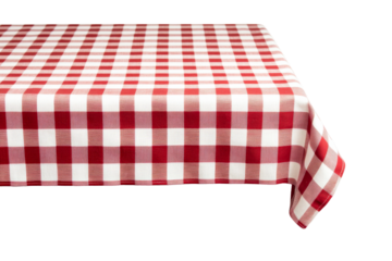 Classic red and white checkered tablecloth on transparent background