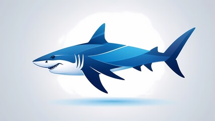 Obraz premium Abstract shark logo, powerful and sleek, blue gradient colors, modern vector icon