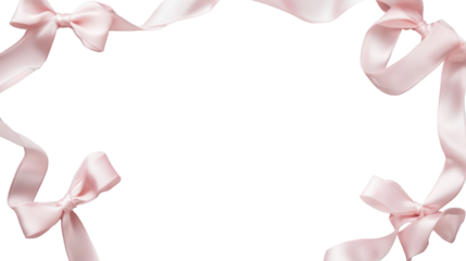 Pink ribbons and bows framing transparent background