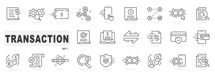 Set of transaction related line icons. Editable stroke