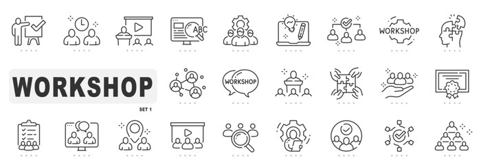 Set of workshop related line icons. Editable stroke