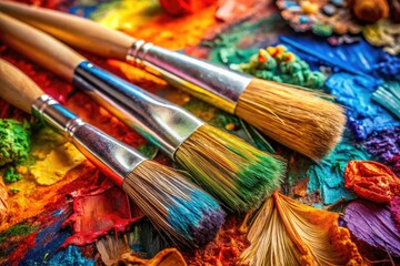 Obraz premium A close-up explores the texture of paintbrush and palette, a captivating artistic still life.