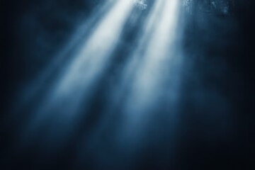 Fototapeta premium Dramatic light beams through smoke; dark background; stage lighting; design element