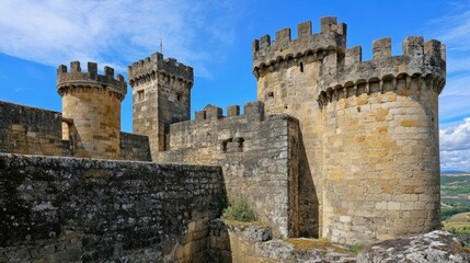 Cyclopean Castle Walls: Ancient Stone Architecture with Tower and Sky