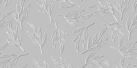 Floral greenery hand drawn seamless pattern with small line art leaves Perfect for background, textile, or wrapping paper A delicate, repeating pattern Minimalist and elegant aesthetic