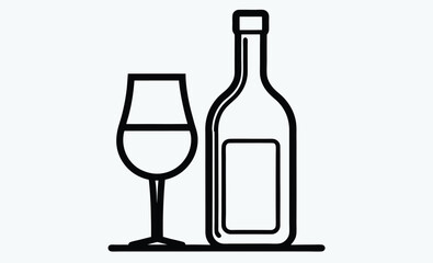 Wine bottle with glass icon, drinkware silhouette vector illustration