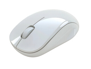 A sleek, modern white computer mouse with a smooth finish and a prominent scroll wheel, Transparent background.