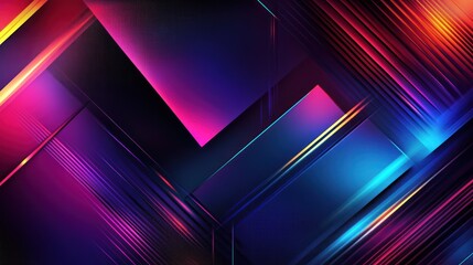 Abstract geometric shapes overlapping with vibrant colors and lighting effects