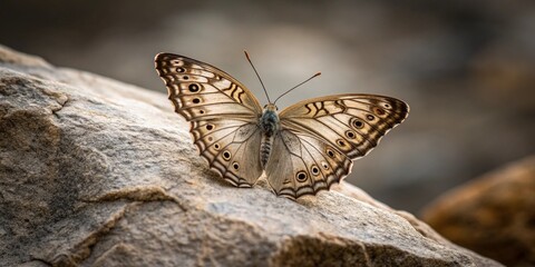 Beautiful Butterfly Resting on a Rock in Nature