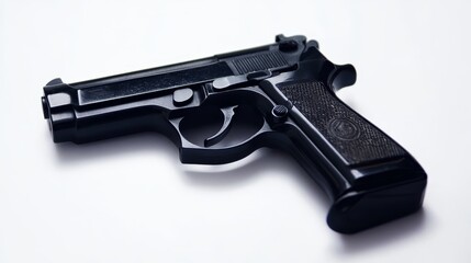 Children's toy black shotgun on a white background.