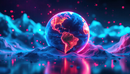 Neon Earth: A Futuristic Digital Globe