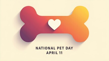 National Pet Day Pet Celebration Gradient Colors Dog Bone Lovely Heart Illustration Shadow April 11