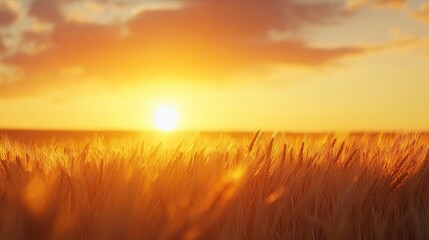 Golden Wheat Field Sunset Landscape. (1)
