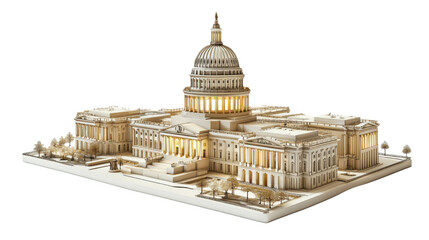 Fototapeta premium Night view of United States of America capital building isolated on white background 