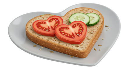 Isolated Heart Shaped Toast with Tomato and Cucumber