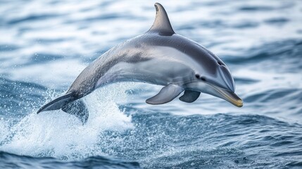 Fototapeta premium A beautiful dolphin leaping energetically above the ocean waves gracefully