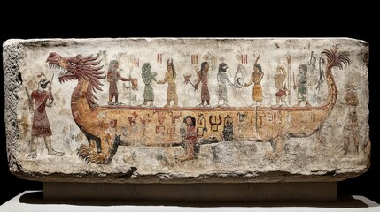 Ancient Stone Relief Depicting Dragon and Figures in Procession