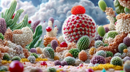 Whimsical Digital Cactus Landscape Vibrant Colors and Surreal Textures
