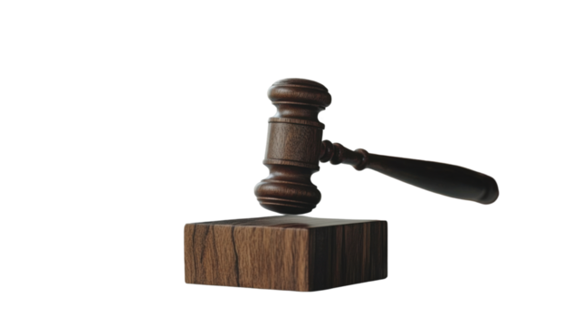 wooden gavel with block isolated on white background 