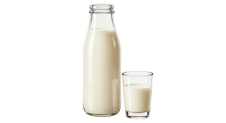 Isolated Bottle and Glass of Milk