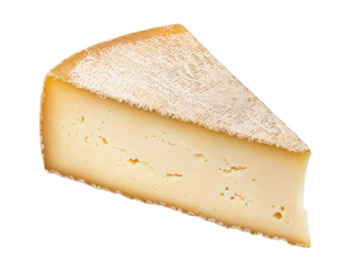 A wedge of cheese with a textured rind and smooth, creamy interior, showcasing its rich, pale color, Transparent background.