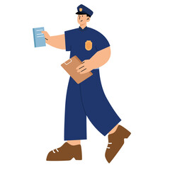 illustration of male police officer standing with notebook