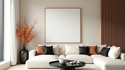 Modern Living Room Interior With Blank Canvas