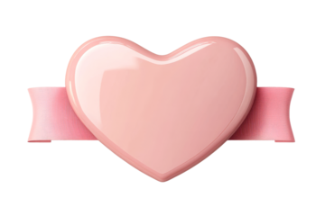 Pink heart with ribbon on transparent background for creative use