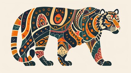 Fototapeta premium Vibrant multicolored tiger illustration with abstract artistic patterns on white background
