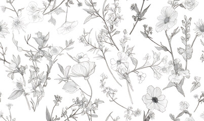 Fototapeta premium Creative 2D Doodle seamless pattern Floral or flower Illustrations