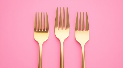 Golden forks on pink background