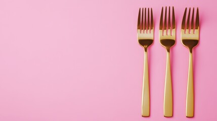Golden forks on pink background