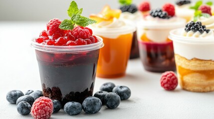 Assortment of vegan desserts with berries on rustic background for culinary inspiration