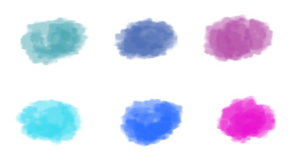 Set of pink, blue and turquoise hand-drawn watercolo0r splotches for presentations, note-taking etc. 