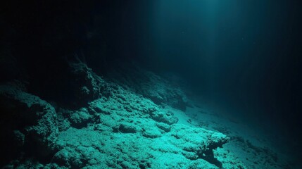 Fototapeta premium Deep-Sea Abyss: Gradient with Dark Teal Blending into the Depths with Textured Seabed and Faint Light Rays