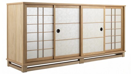 Japanese shoji cabinet with sliding doors, traditional furniture.

