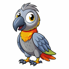 cartoon grey parrot on white background