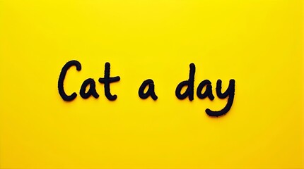 Handwritten Cat a Day Text on Sunny Yellow Background - Daily Dose of Positivity